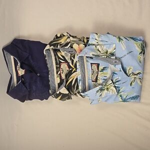 Bahama Bay Club Hawaiian Shirt Lot 3 Palm Trees Tropical Hibiscus Blue Palm Sz L